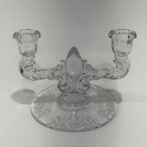 Vintage 1940's Fostoria Baroque Navarre Double Candlestick Holder Clear